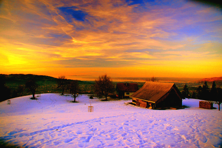 Splendid Sunset in Winter - winter, sunset, snow, splendid