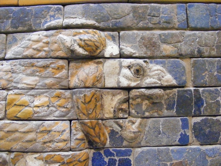 Babylonian Lion Head - head, mosaic, lion, stones, babylonian