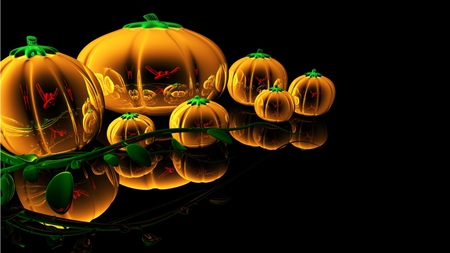 Halloween and Pumpkins - faces, wallpaper, transparent, fantasy, painting, glow, reflections, halloween, pumpkins, abstract, artwork, 3d, orange, green