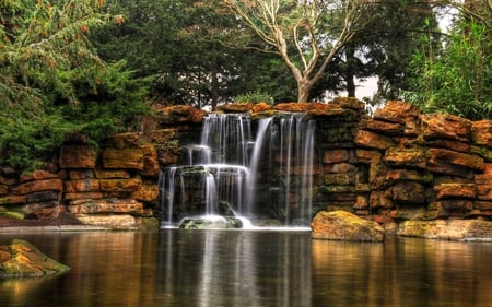 Nature-HDR - pretty, trees, stone, water, beautiful, photography, beauty, lovely, cool, reflection, nature, waterfall, hdr, nice, wall