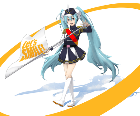 miku hatsune - yelow, aqua hair, long hair, uniform, blue eyes