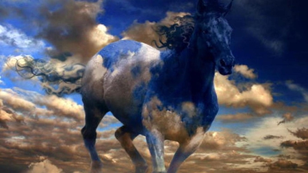 Cloudy Horse - beauty, sky, photography, mind teaser, other, white, abstract, horse, clouds, blue