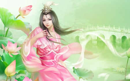 Beauty of Chinese - chinese girl, headdress, female, heart, bride, anime girl, original, alone, pretty, life, beauty of chinese, emilygod, sweet, flowers, cute