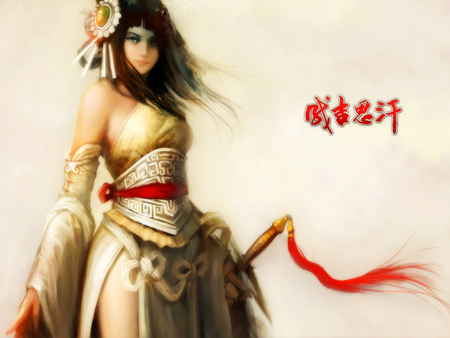 Chinese of Sword - pretty, anime girl, brave, female, warrior, heart, hot, sword, chinese girl, chinese of sword, smile, lip, cute, sexy, headdress