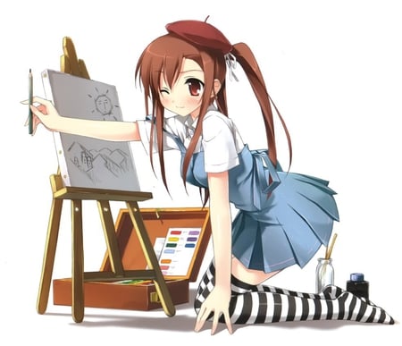 Artist - paint, anime, girl, brush, artist