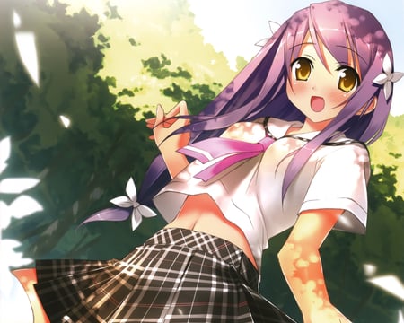 Anime - anime, purple, girl, ribbon, bow, flower