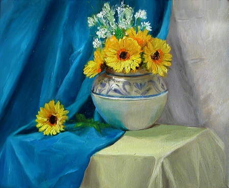 Sunflowers for Sweet Ashlee (MistyMorning) - vase, gift, sunflower, potrait