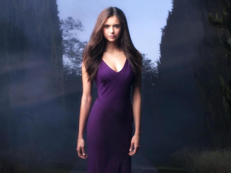 Nina-Dobrev - women, purple, lady, people, dress, model