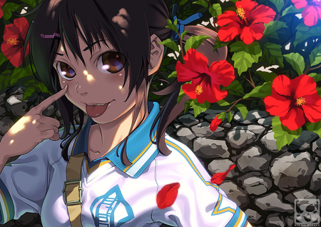 Anime - anime, flowers, seifuku, red