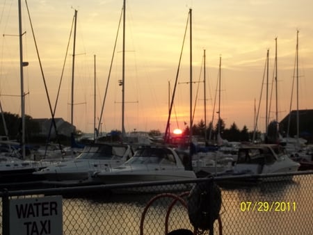 Sunset at the Marina - fishing, sunset, boats, evening