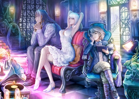 Some Quality time with the Family - pretty, book, dress, guy, long hair, white hair, stunning, short hair, anime girl, beautiful, hot, beauty, tagme, cool, awesome, cute, sexy