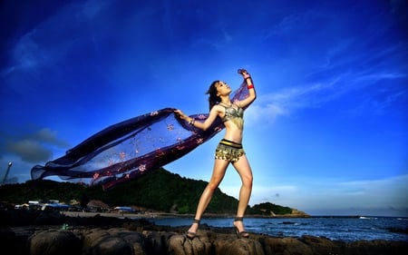 Standing in the wind - brunette, pretty, model, photography