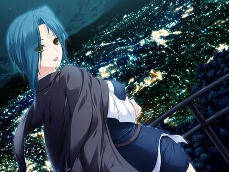 Sharing an  amazing view - anime, city, cute, girl