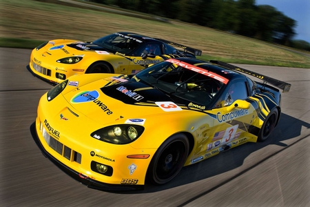 race cars - american, yellow, race track, race modified