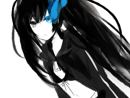 Black Rock Shooter - pretty, artistic, black eye, movie, nice, blue eyes, hot, beauty, blade, cg, white, cute, sexy, bra, anime, blue, twintail, aqua, black rock shooter, ova, bikini, katana, art, anime girl, beautiful, girl, cool, black, awesome, digital, black hair, jacket, brs