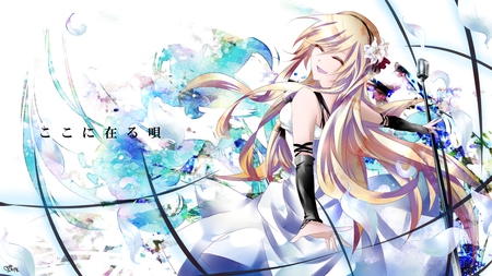 ice vocaloid - long hair, flowers, yelow hair, dress