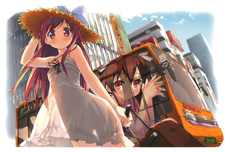 original - city, long hair, purple hair, ciel, dress