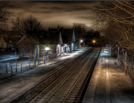 Padgate Railway Station at Night - at night, railway, dark, lights