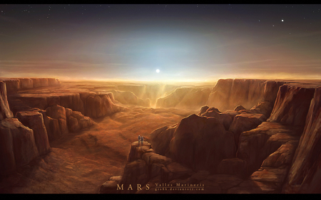 Canyon on Mars - mars, planet, sun, canyon