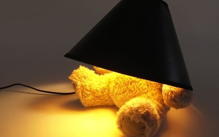 Light out please! - toy, funny, lamp, hidden, teddy bear, light, teddy, hide