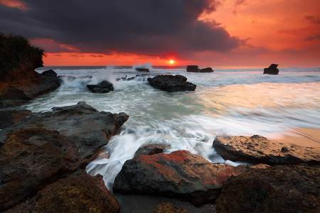 Red Sunset - sunset, nature, sea coast, red sky