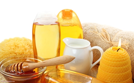 Honey spa treatment - candle, succes, light, honey, nature, white, treatment, yellow, luck, sweet, spa, golden