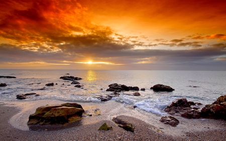 SUN GLOW - beach, stones, sea, sun