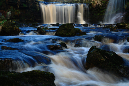 River of Blue - waterfalls, white, awesome, blue, beautiful, moss, rocks