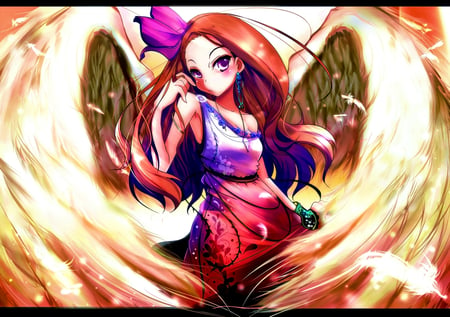 The Avatar of Beauty - pretty, blushing, anime girl, beautiful, hot, blush, beauty, angel, tagme, long hair, stunning, red hair, wings, cute, feathers, sexy