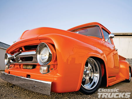 56 Custom - f 100, orange, ford, truck