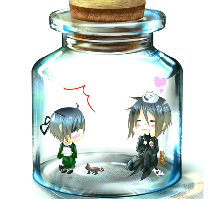 kuroshitsuji - ciel, animal, sebastian, chibi, love