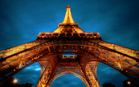 Under the Eiffel - paris, steel, tower, majestic, hdr, famous, cool