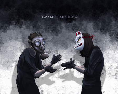 Too shy ! Shy boys ! - gas mask, anime, female, girl, fox mask, cool, male, mask, gloves