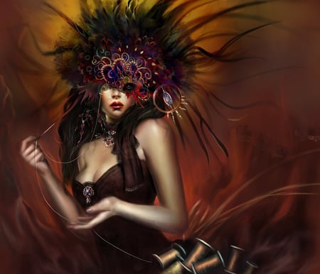 Carnival...!!! - pretty, female, dress, carlos ortega elizalde, gorgeous, grace, mask, hd, art, make up, beautiful, teen, girl, beauty, lovely, hair, digital painting, cg, fantasy, lips, cute, sexy, carnival