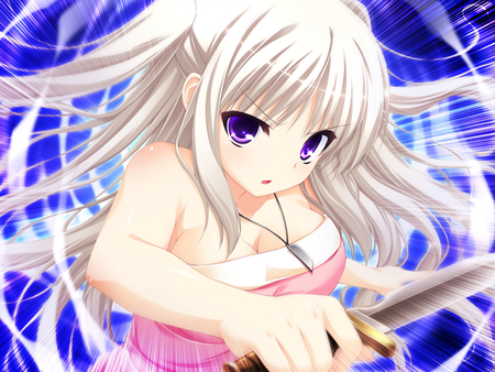 Wanna fight - cg, purple eyes, game, cute