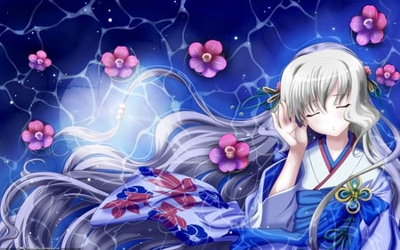 Aoi Shiro - flowers, manga, game, female, water, shiro, video, aoi