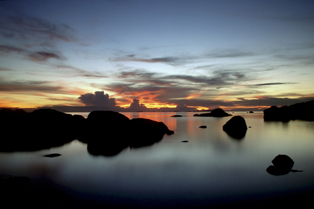 Rocks at Sunset - rocks, water, sunset, reflection