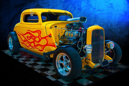 YELLOW HOT ROD - tuned, yellow, car, hot rod