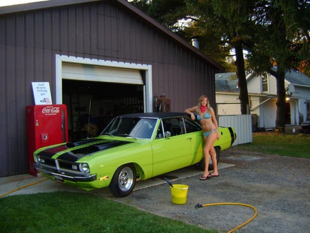 Wash  Girl - mopar, babe, green, classic