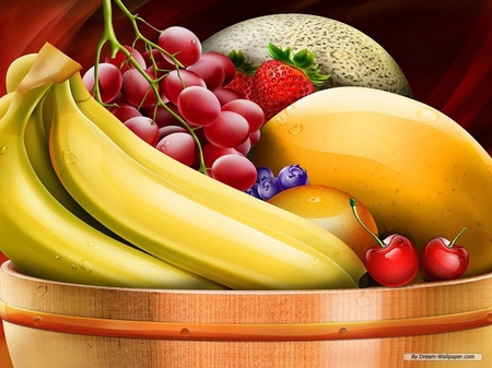 Bountiful Fruit Salad - salad, grapes, strawberries, blueberries, bowl, fruit, bananas