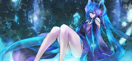 miku hatsune - purple, aqua, long hair, aqua eyes, dress