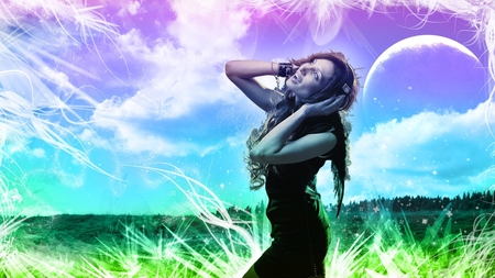 Fantasy woman - fantasy, moon, girl, woman, grass