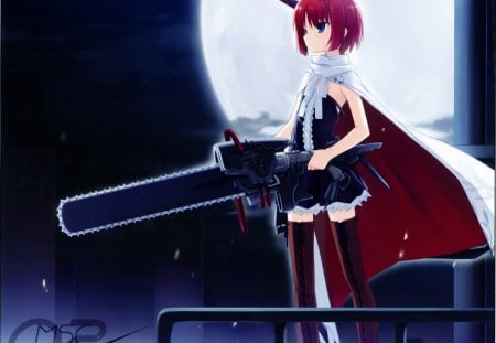 Anime girl - moon, chainsaw, anime, anime girl, skirt, girl, cool, kawai, horn, cute, weapon