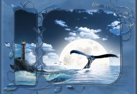 Whale Song - moon, ocean, whale, blue, song, whale song