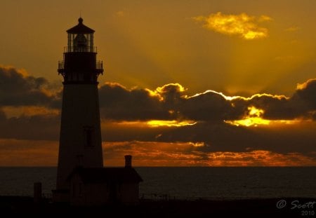 Lighthouse Silhouette - clouds, silhouette, sunset, lighthouse