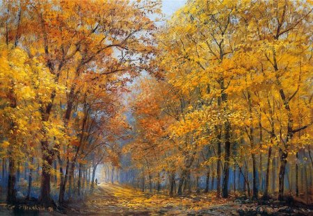 Peter Ellenshaw. Bear Mountain. Autumn Solitude - painting, autumn, art, forest, path, peter ellenshaw