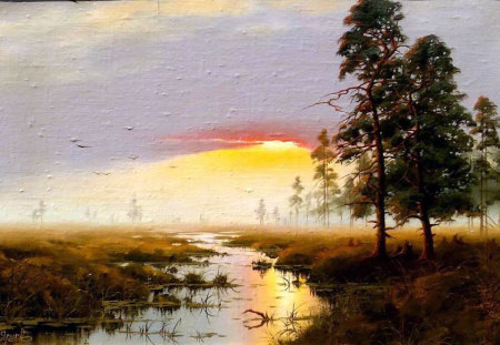 Yartsev Yuri. Sunset on the marsh - river, sunset, painting, yartsev yuri, art