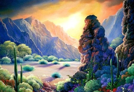 Edgardo F. Garcia - Serenade * For my friend Serenade111 - stone, sunset, mkountain, painting, edgardo f garcia, art, tree