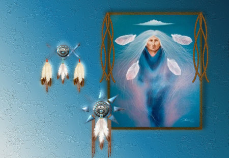 Santa Fe Sky - sky, santa fe, indian, purple, feathers, leather, native, blue