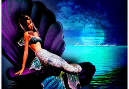 Mermaid taking Rest - moon, abstract, fantasy, mermaid, colors, other